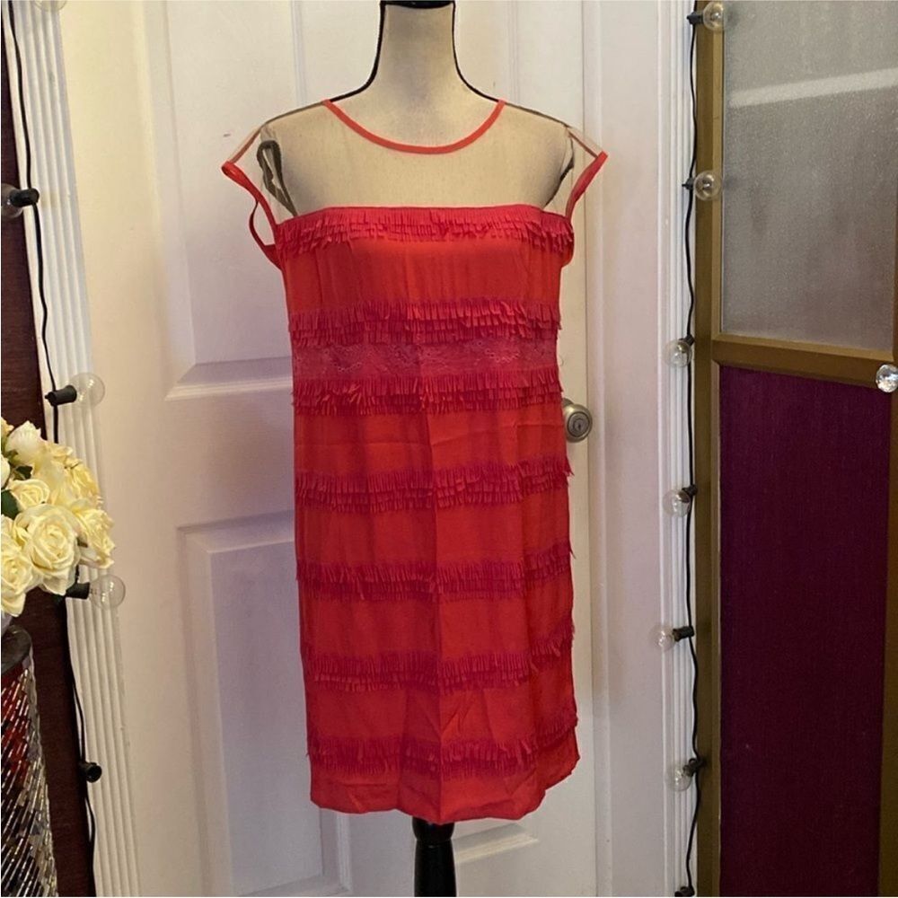 Atoms Lombardini Red and Pink Ruffled Dress, M